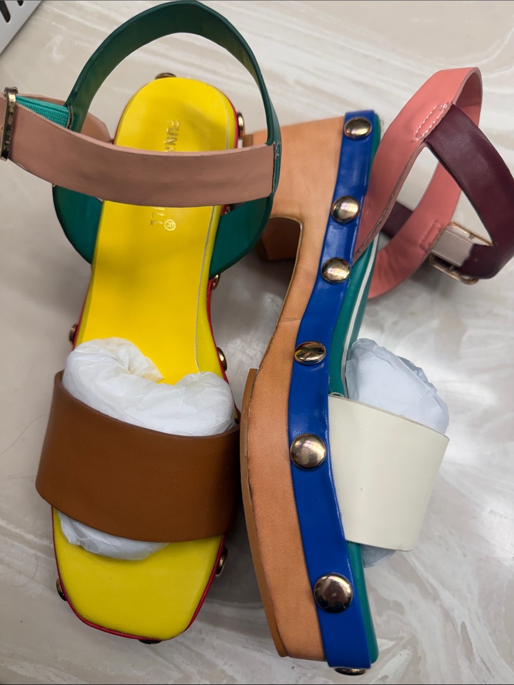 Colorblock Stud Platform Sandals - Multicolor